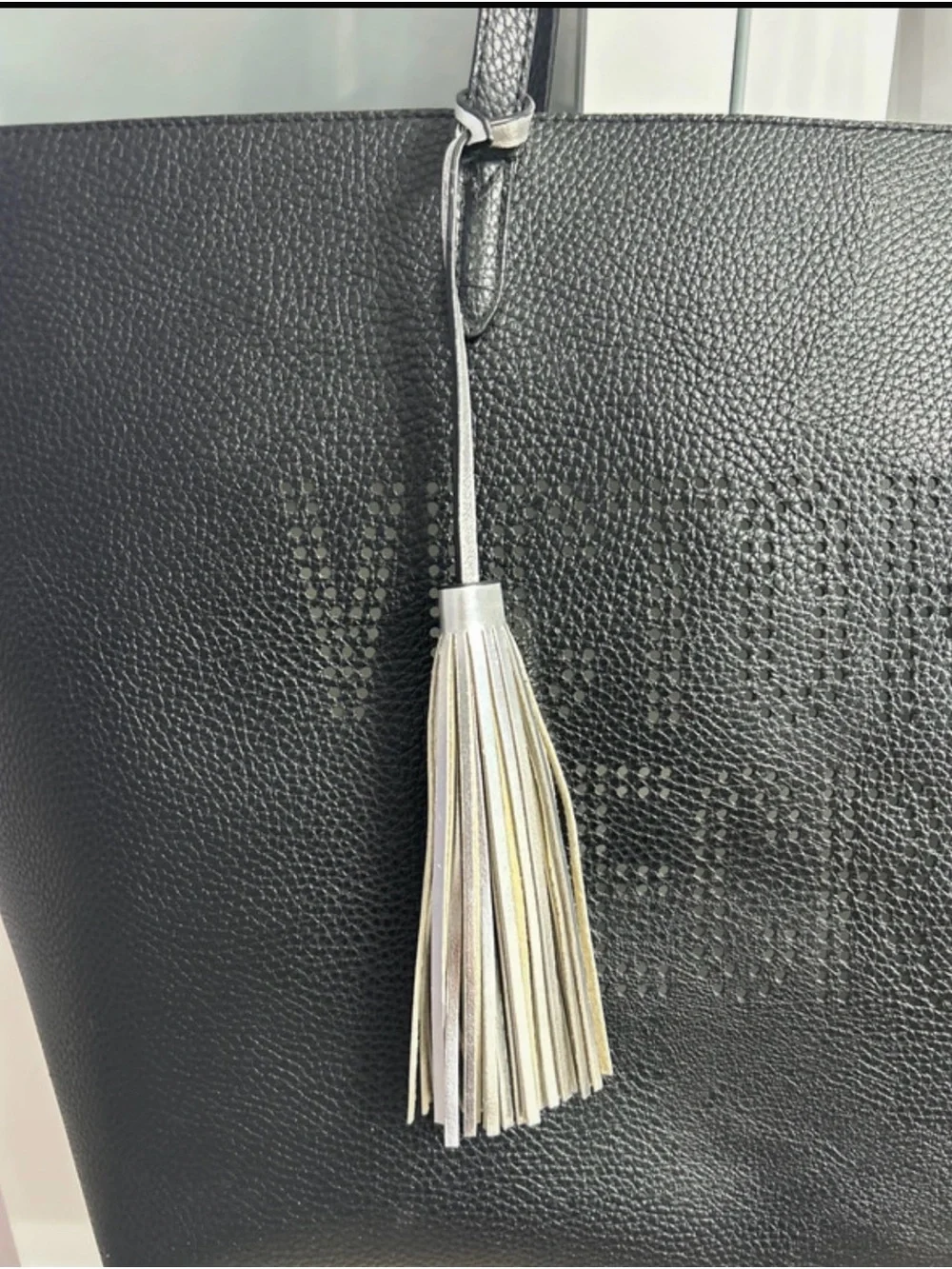Victoria's Secret Black Leather Tote with Silver Tassel